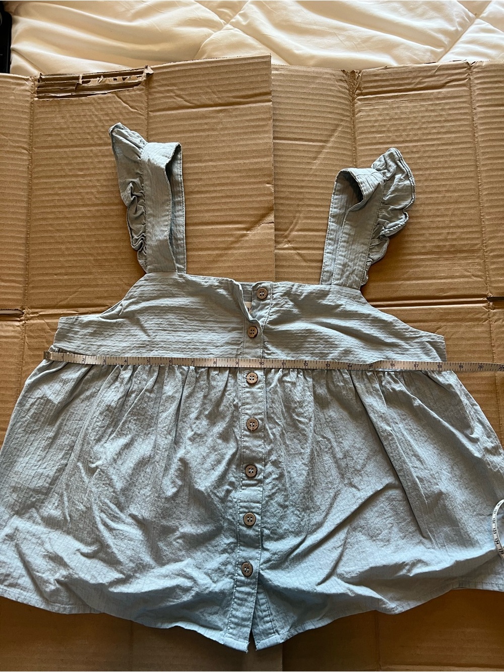 Light Blue Ruffle Strap Button-Front Crop Top - Picture 4 of 7